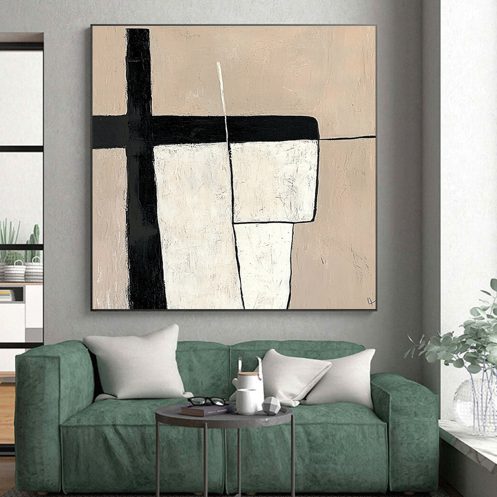 Minimalist Geometric Abstract with Black and Beige GER296