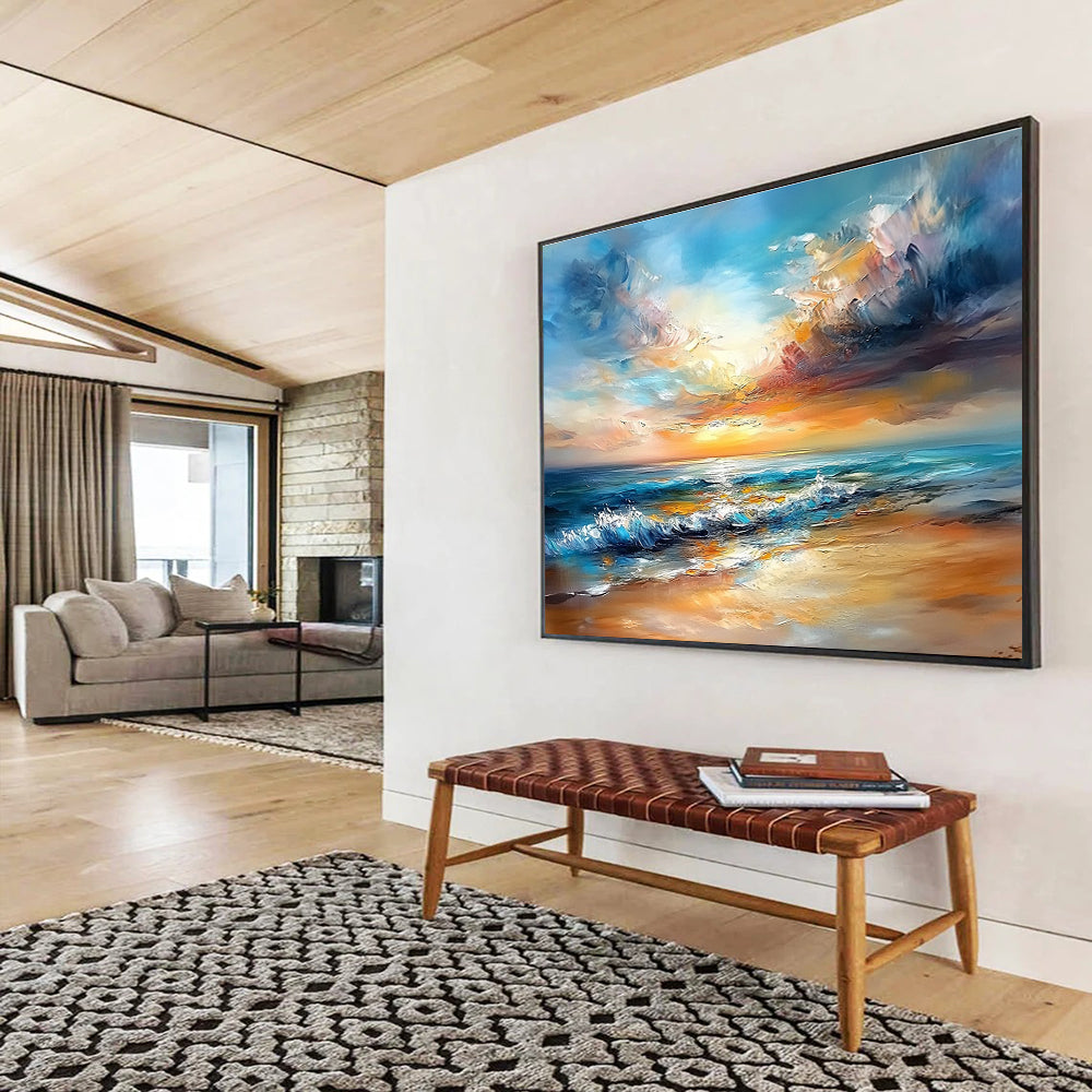 Dynamic Sunset Abstract - Dramatic Ocean Abstract Painting DYP009