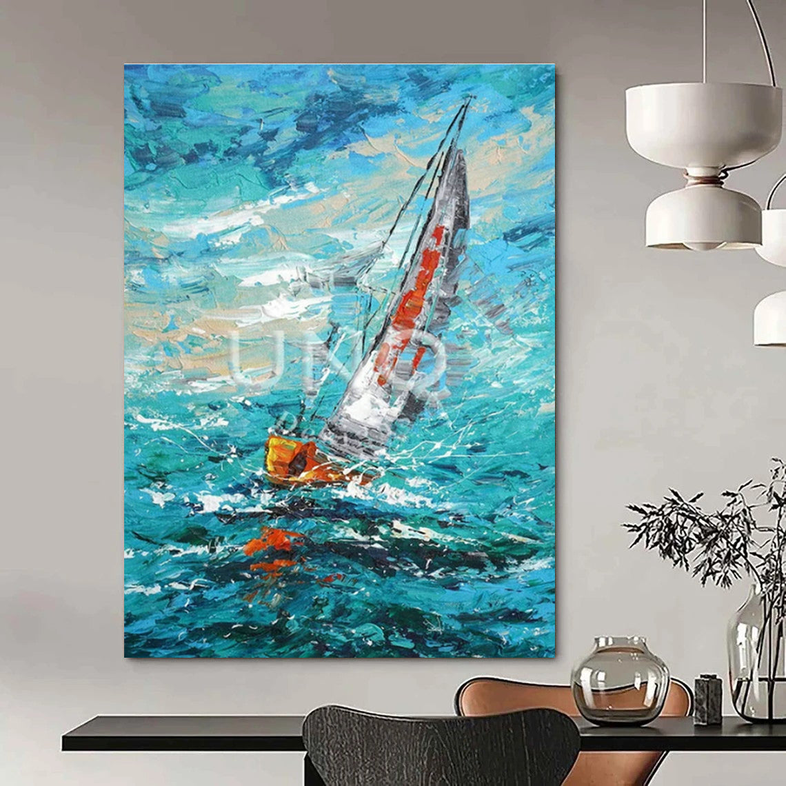 Large Hand-Painted Abstract Painting for Cottage Bedroom Blanket Ladder Side Wall & Hallway Coat Rack Back Wall DLZ1807