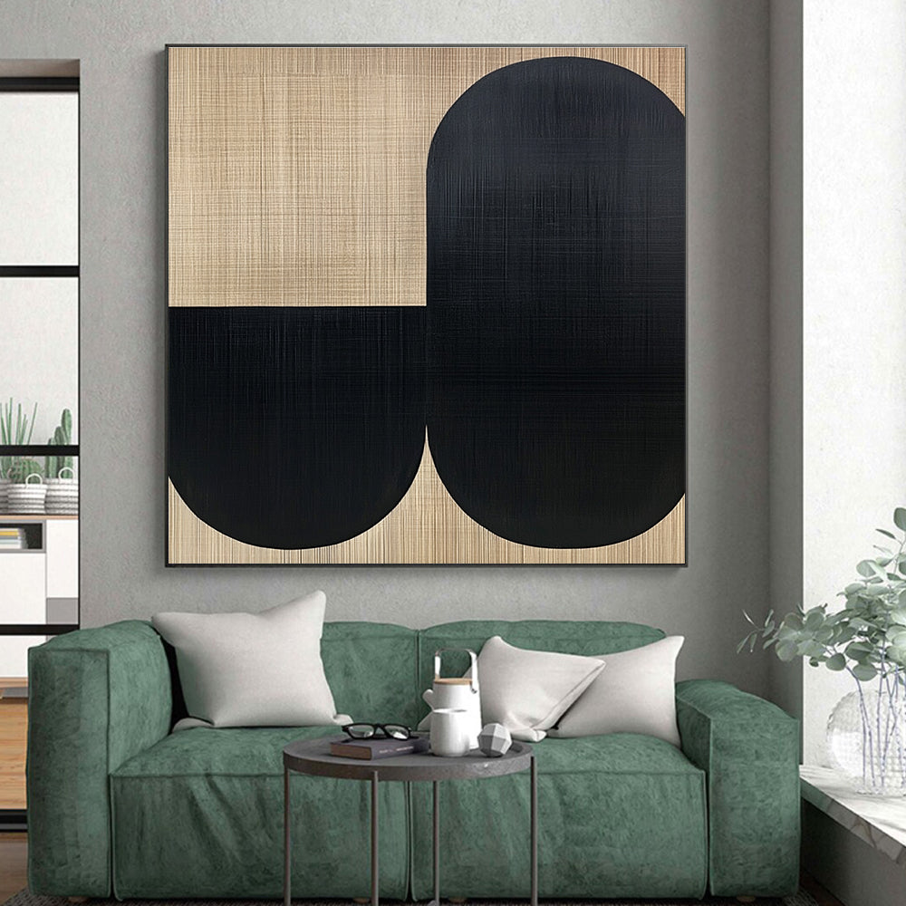 Beige Black Oval Forms Abstract Painting GER838