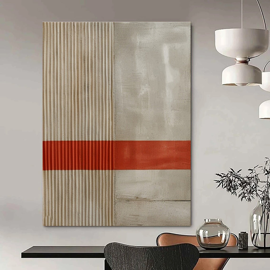 Beige White Red Minimalist Painting ADGE007