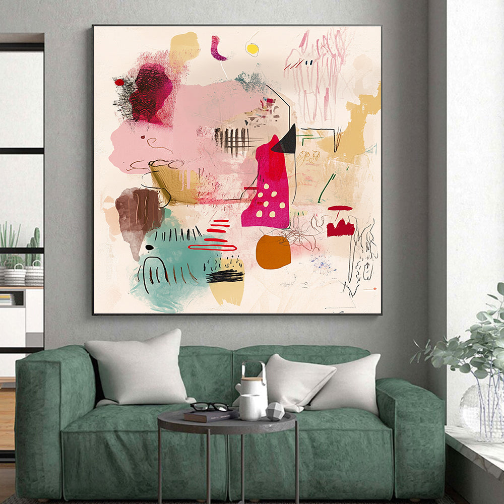 Whimsical Mixed Media Abstract Collage with Playful Shapes GER204