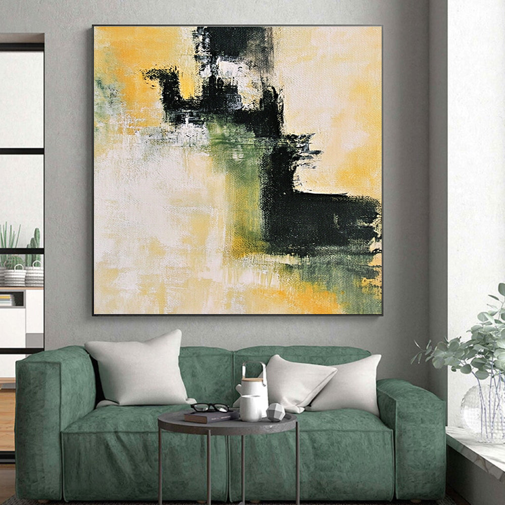 Yellow Green and Black Abstract Painting with Subtle Gradients GER584