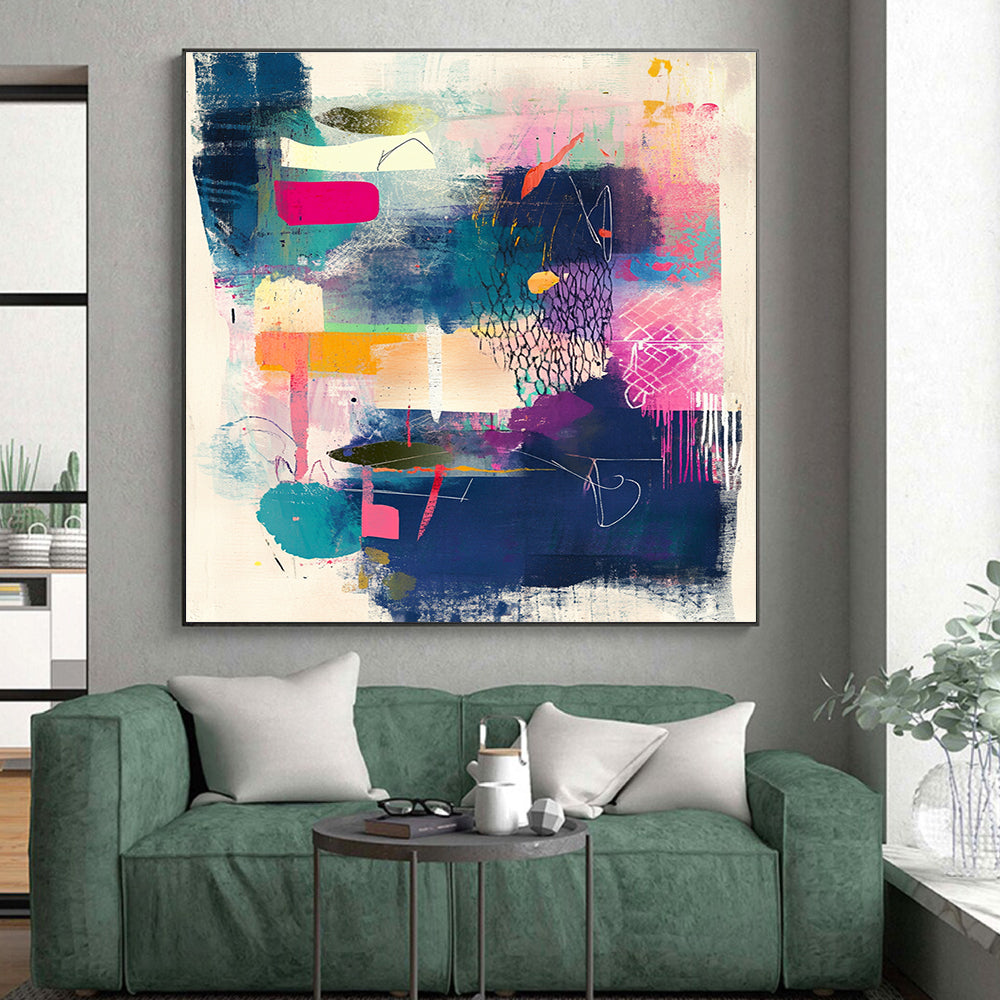 Colorful Mixed - Media Abstract Painting with Bold Shapes and Colors GER079