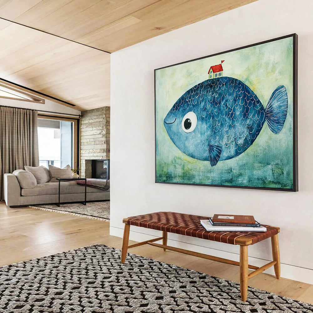 Blue Fish - Whimsical Abstract Painting DYP069