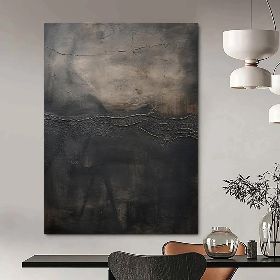 Dark Textured Abstract Painting with Earthy Tones ADGE491