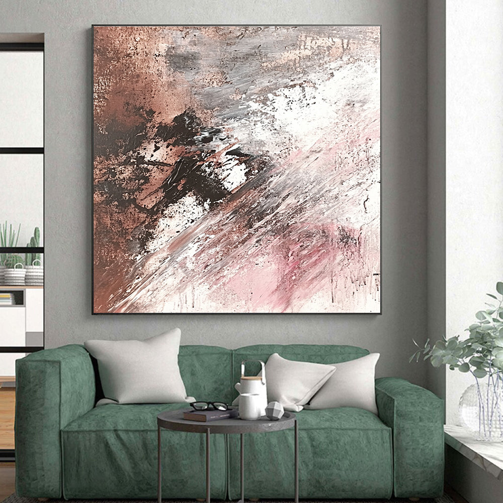 Brown Gray and Pink Abstract Painting with Subtle Drips GER673