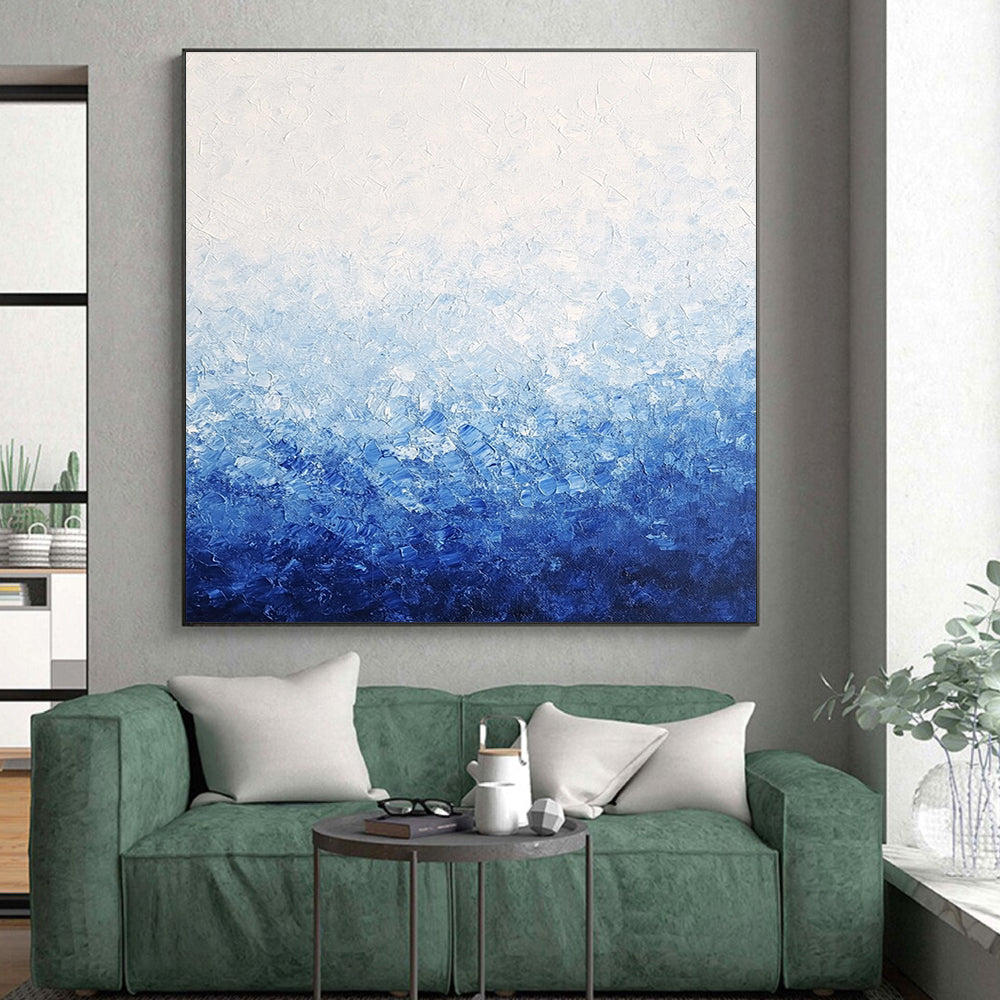 Blue Gradient Abstract Painting with Textured Depths GER393
