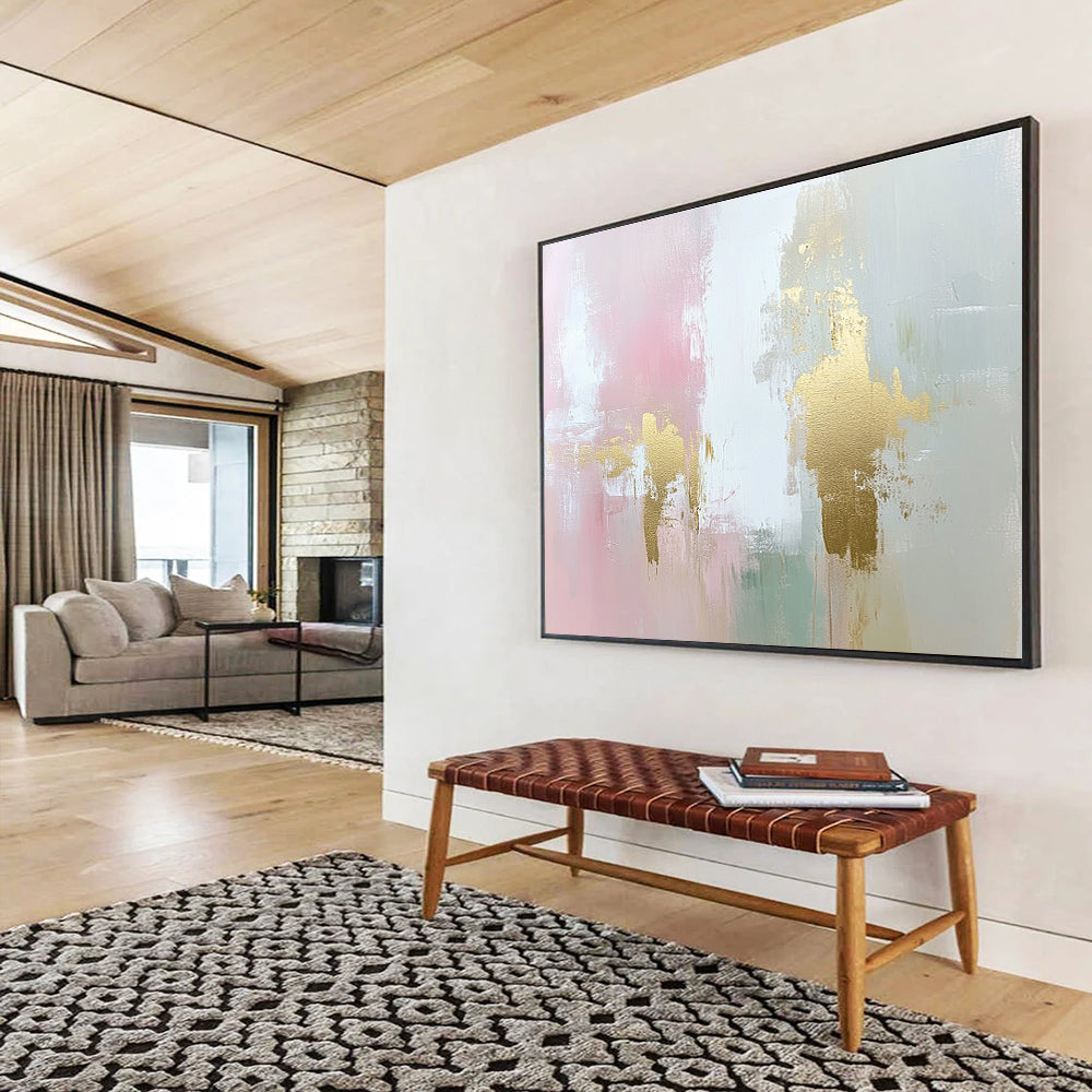 Gold Accent Abstract Painting in Pink and Green DYP442