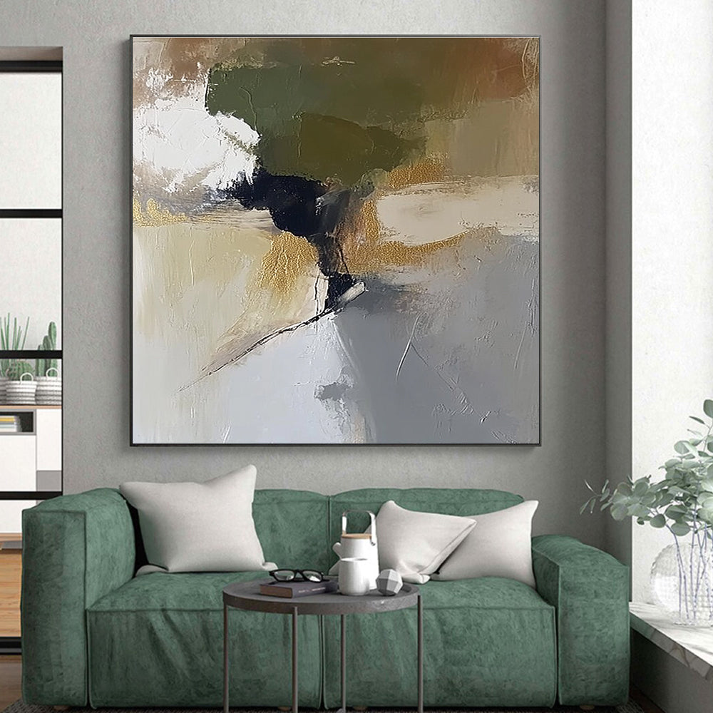 Green Gold and Gray Abstract Painting with Artistic Blends GER434