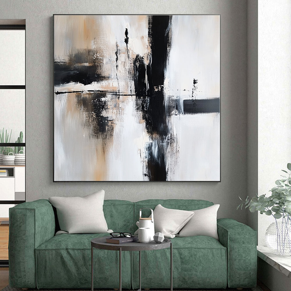 Black Beige and Gray Abstract Painting with Fluid Movements GER509