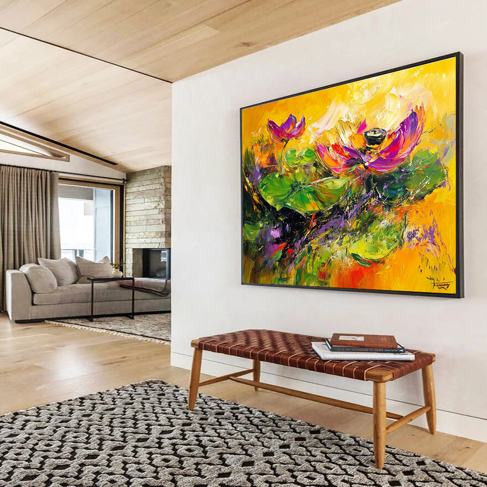 Vibrant Lotus Abstract Painting with Bold and Colorful Hues DYP354