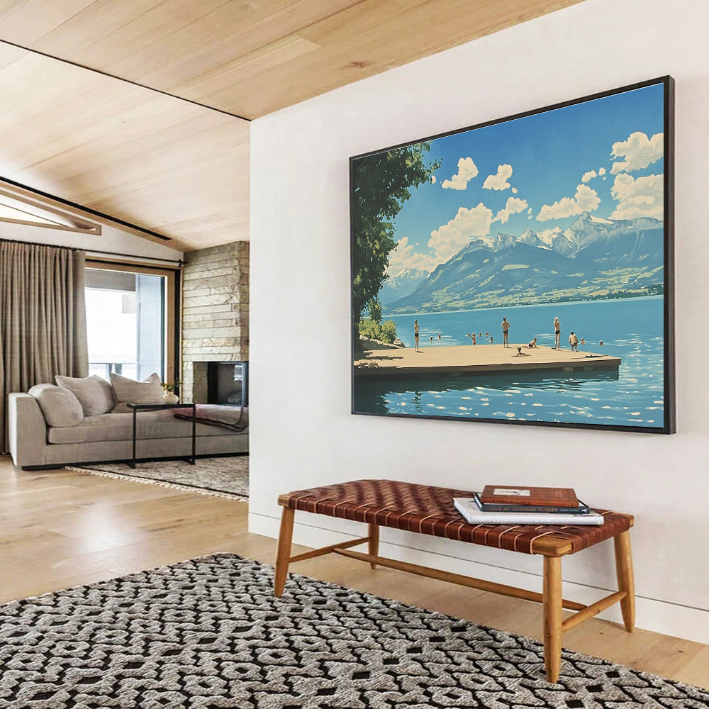 Blue Sky Lakeside - Summer Activity Abstract Painting DYP063