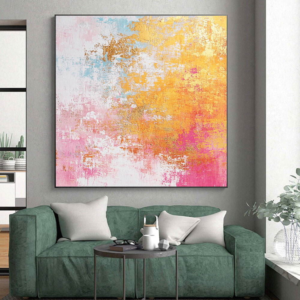 Colorful Gold Abstract with Pink Blue Yellow and Gold GER331
