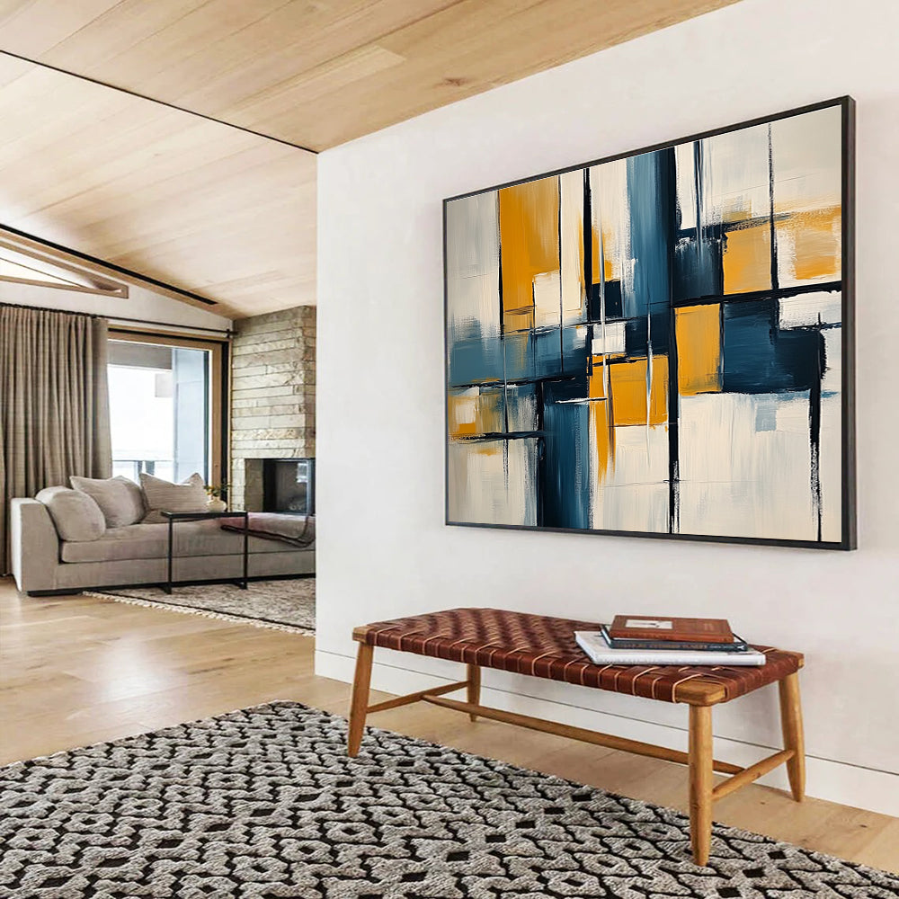 Blue Yellow and Black Abstract Blocks Painting with Dynamic Compositions DYP588