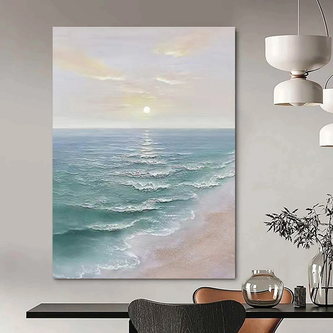 Seaside Sunrise Abstract Painting with Soft Color Tones ADGE350