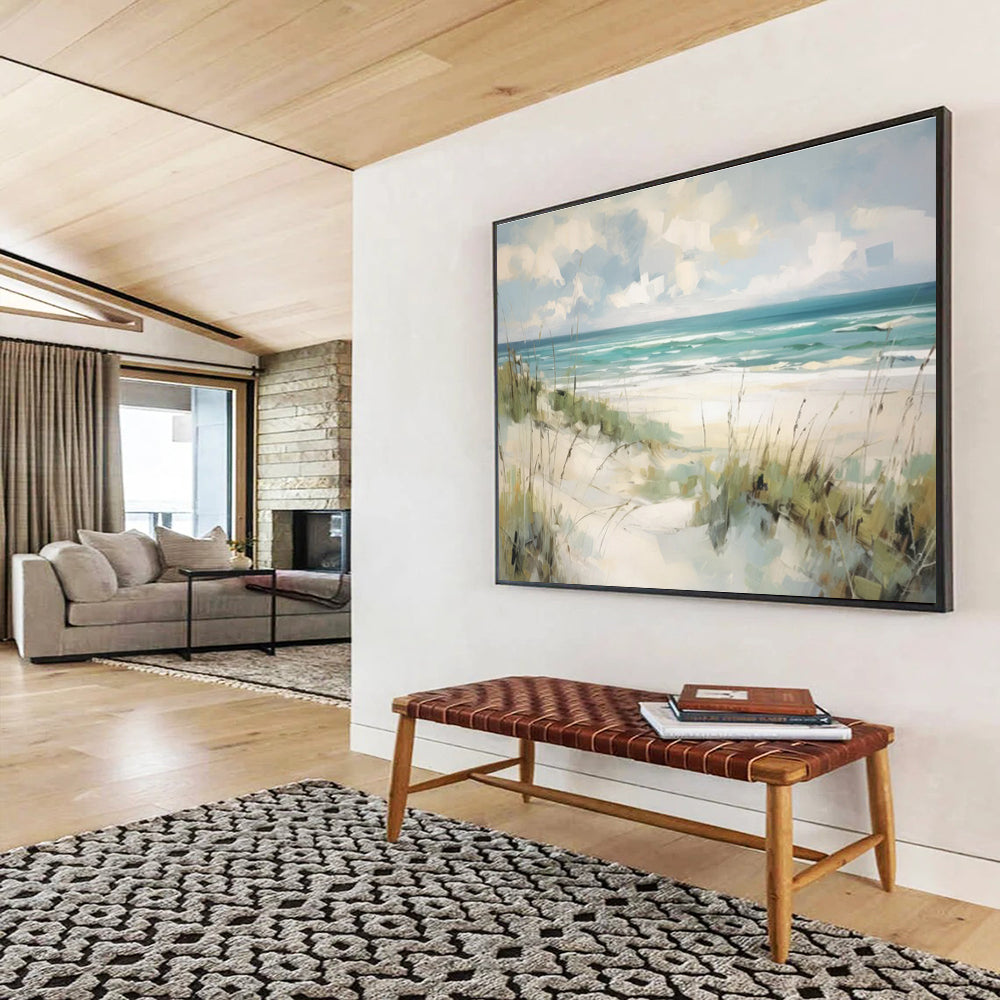 Beach Scene Abstract Painting with Bright, Coastal Serenity THY401