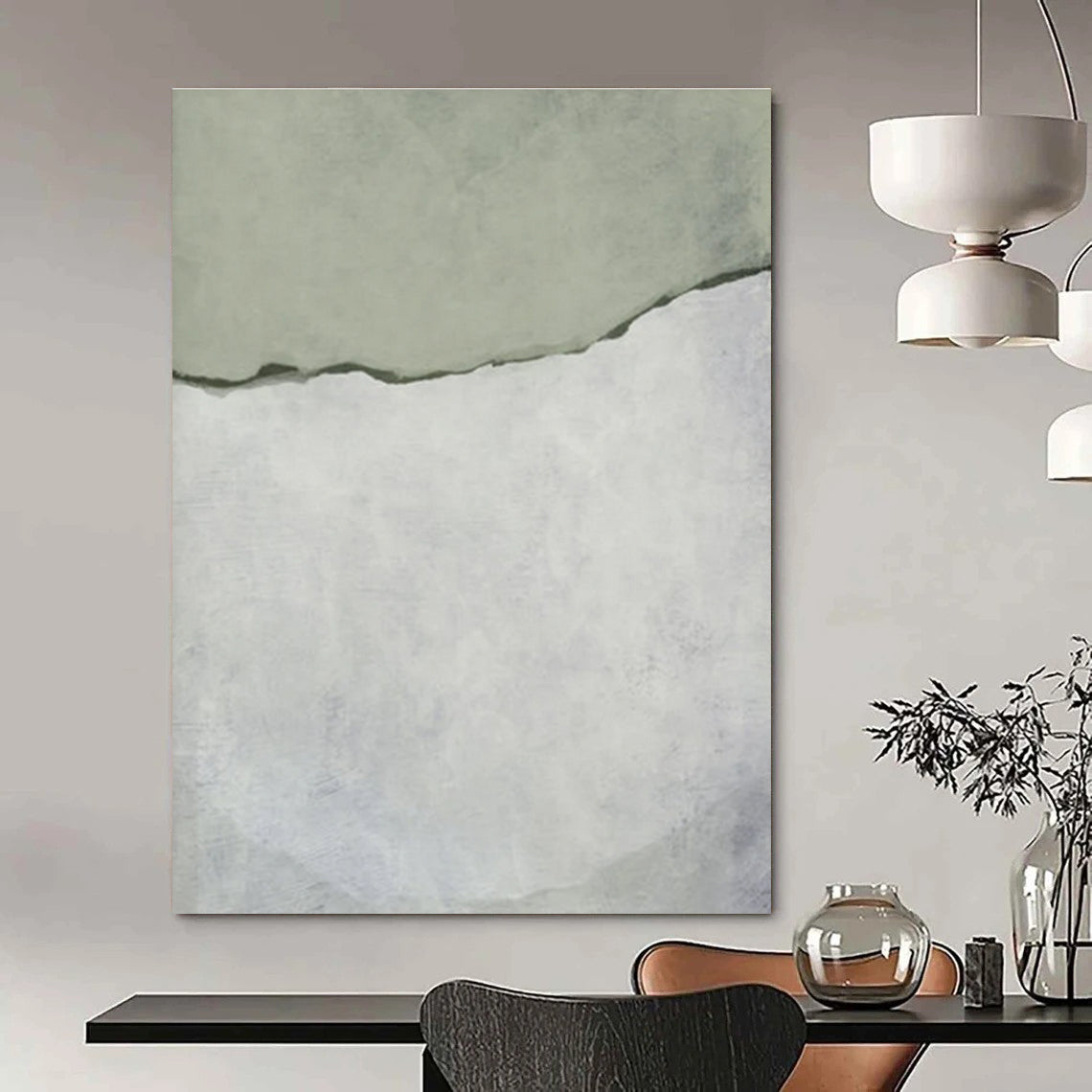 Green and Gray Abstract Tear Painting ADGE241