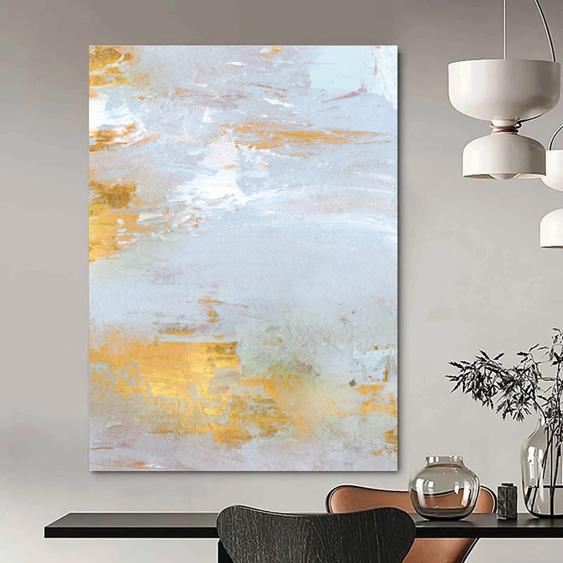 Gold and Light Gray Textured Abstract Painting ADGE160