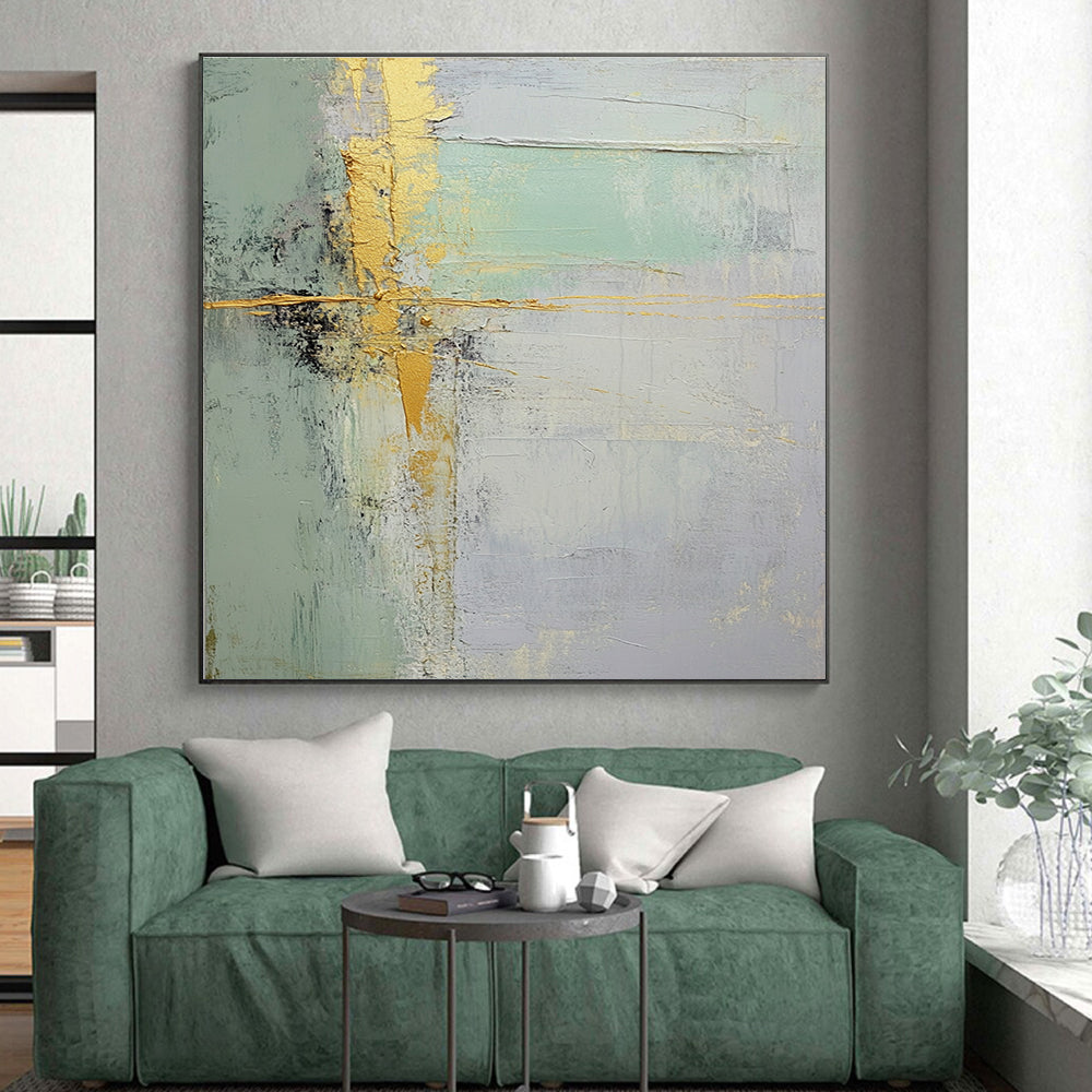 Green Gold and Gray Abstract Painting with Refined Textures GER529