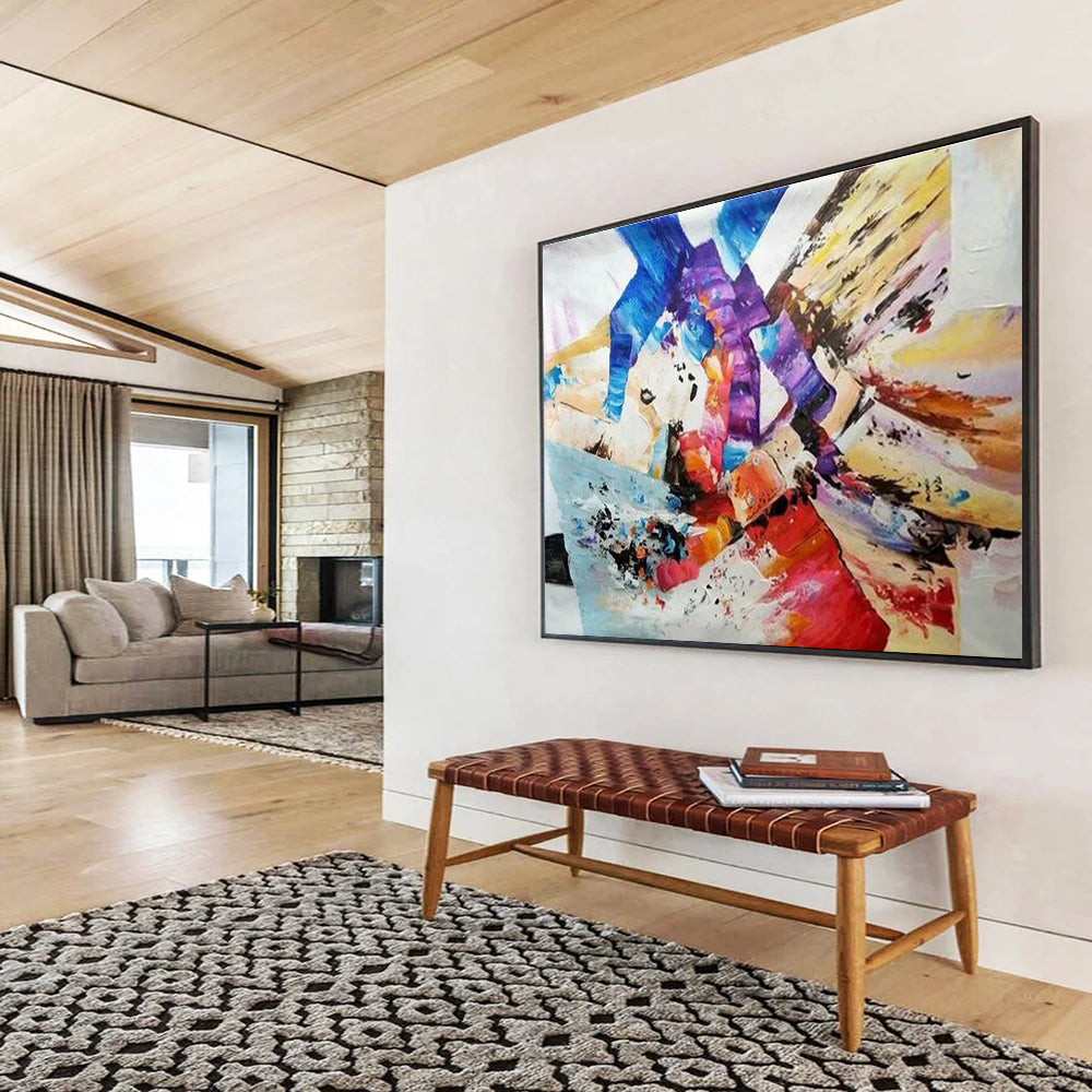 Colorful Geometric Collage Abstract Painting with Mixed Shapes and Hues THY283