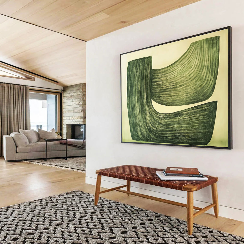 Green Curved Shapes Abstract Painting with Smooth Lines DYP611