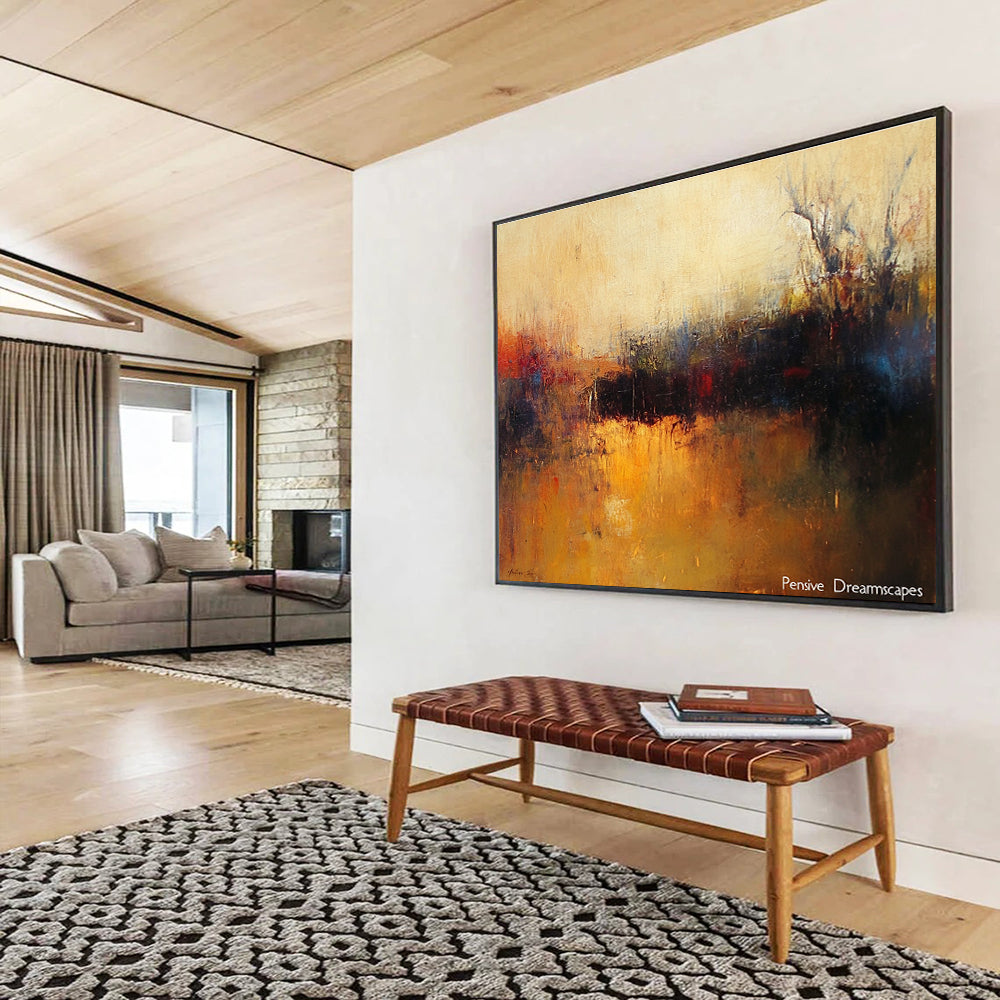 Misty Landscape Abstract Painting with Warm Earth Tones DYP502