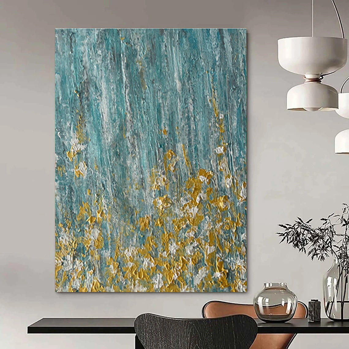Turquoise - Gold Abstract Painting with Speckled Details ADGE462