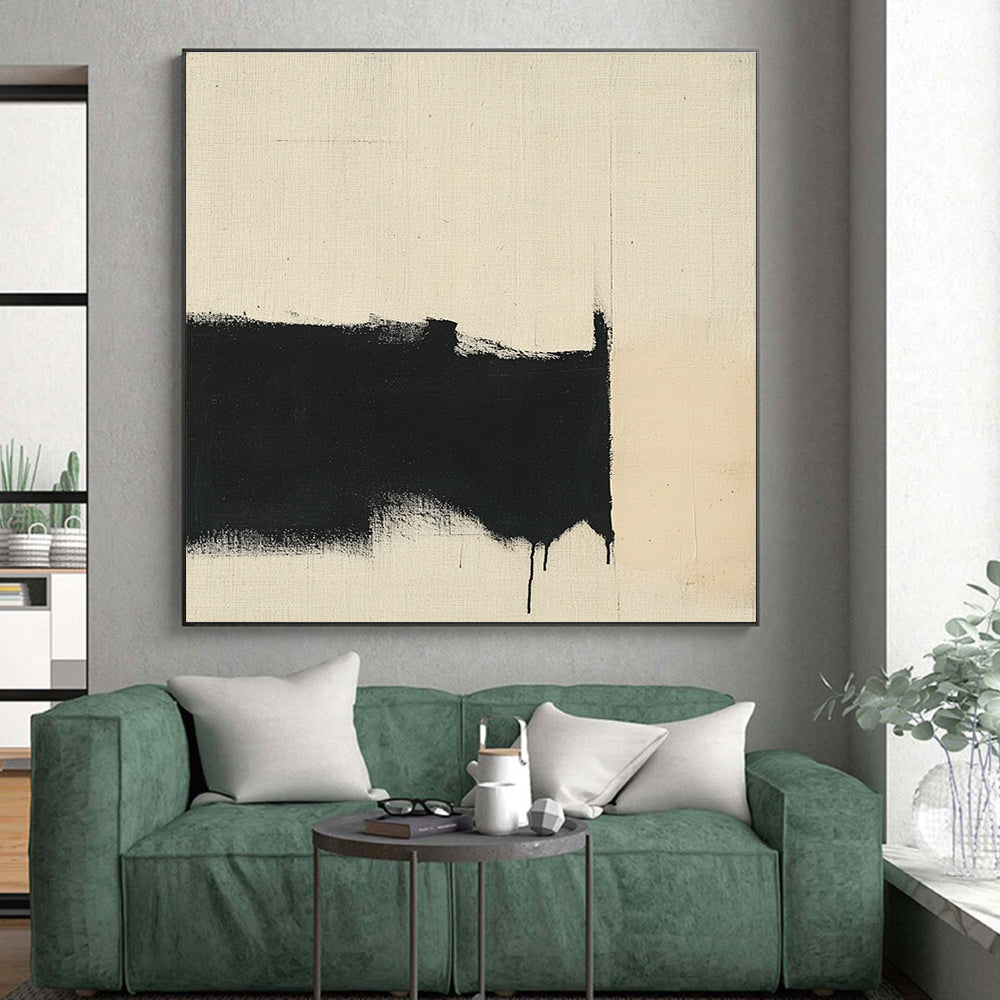 Black and Beige Drip Abstract Painting with Raw Expression GER179