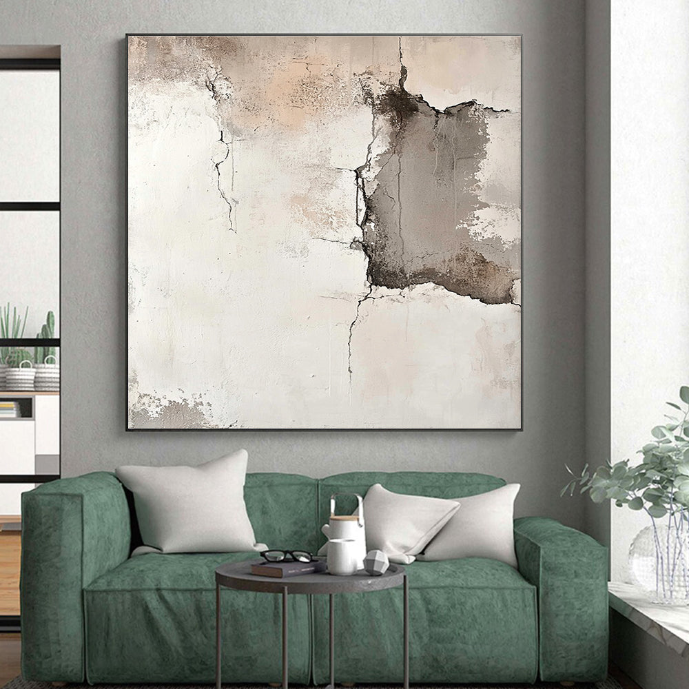 Beige and Gray Abstract Painting with Cracked Textures GER564
