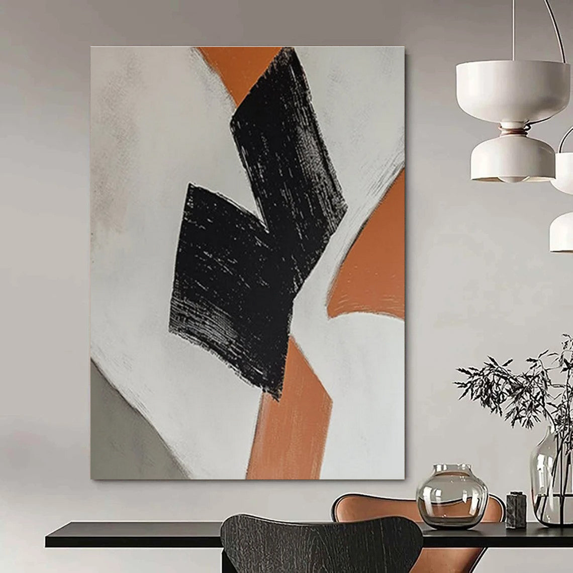 Minimalist Black and Orange Abstract Painting ADGE111