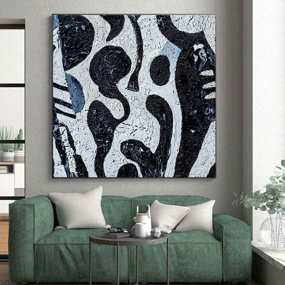 Black and White Textured Abstract Painting with Irregular Shapes GER050