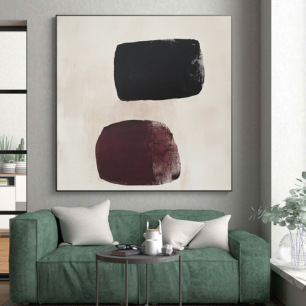 Black and Burgundy Abstract Painting with Simple Forms GER168