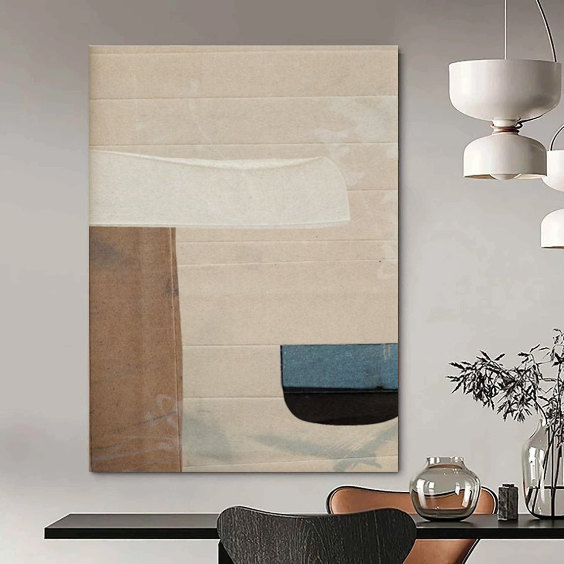 Neutral - toned Collage Abstract Painting on Cardboard ADGE182