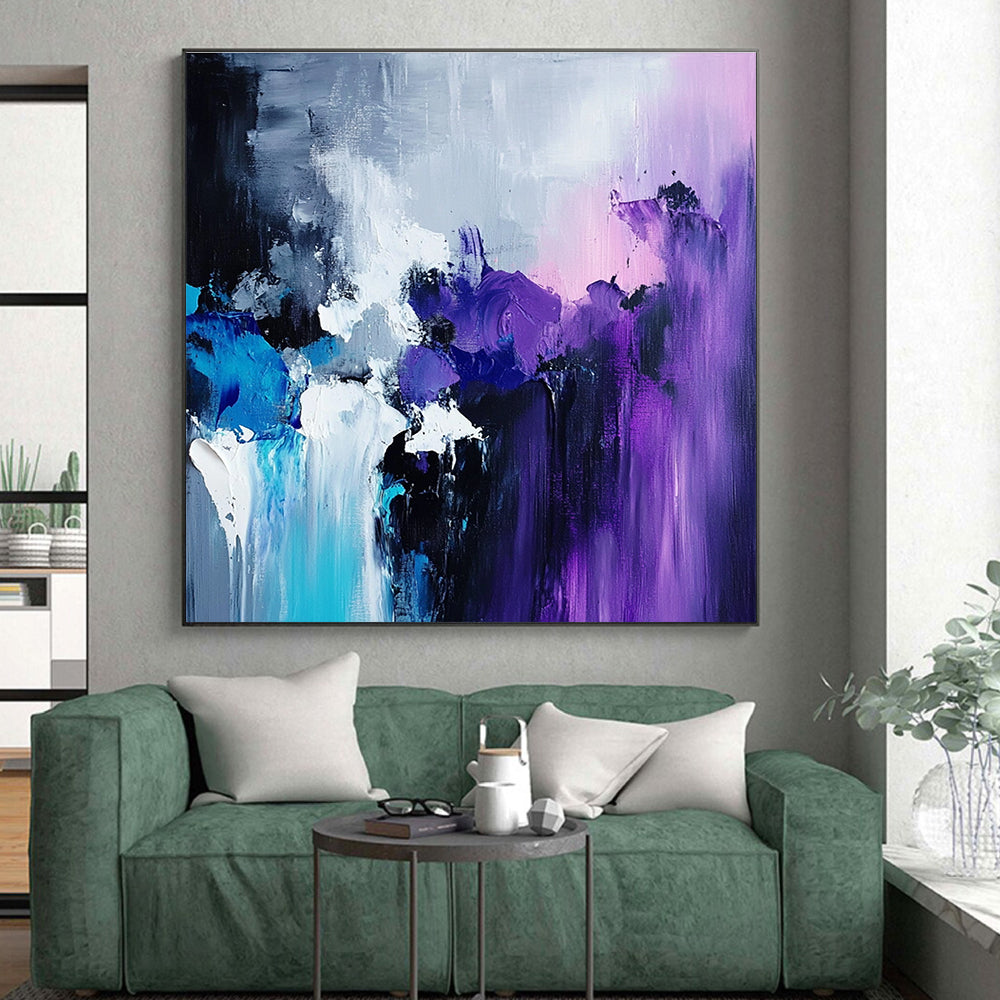 Purple Blue Gray Abstract Painting with Expressive Textures GER515