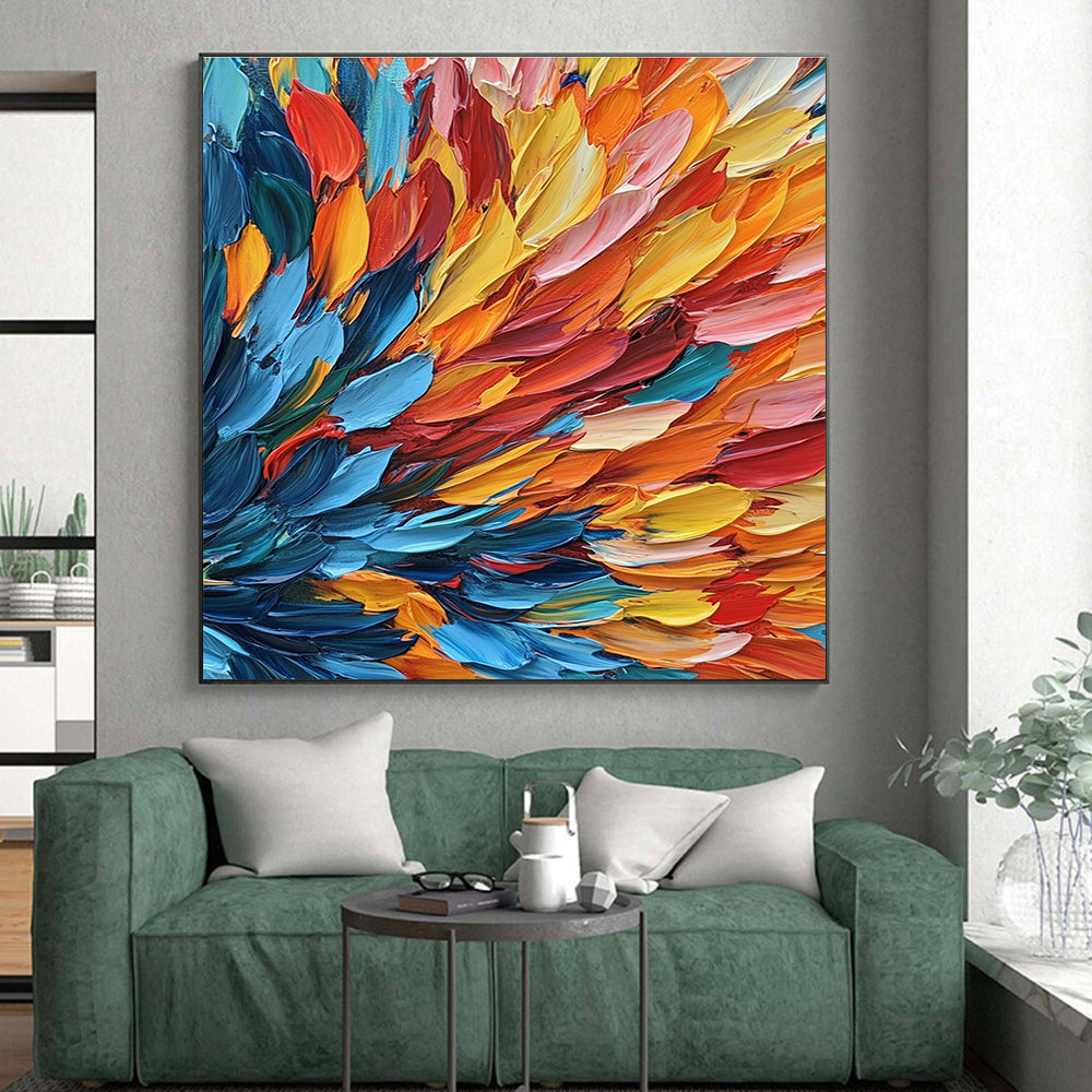 Colorful Feather - like Abstract Painting with Textured Brushwork GER083