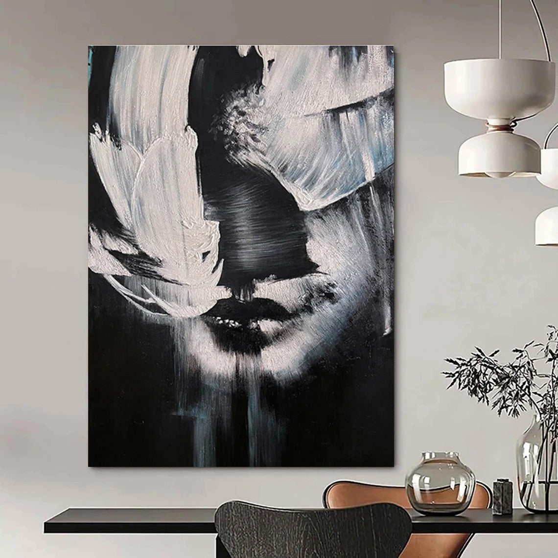 Black and White Portrait Abstract Painting with Textured Strokes ADGE331