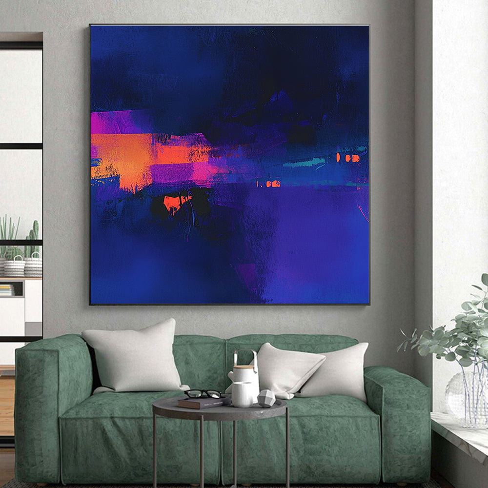 Blue Purple Orange Abstract Painting with Dark Background GER747