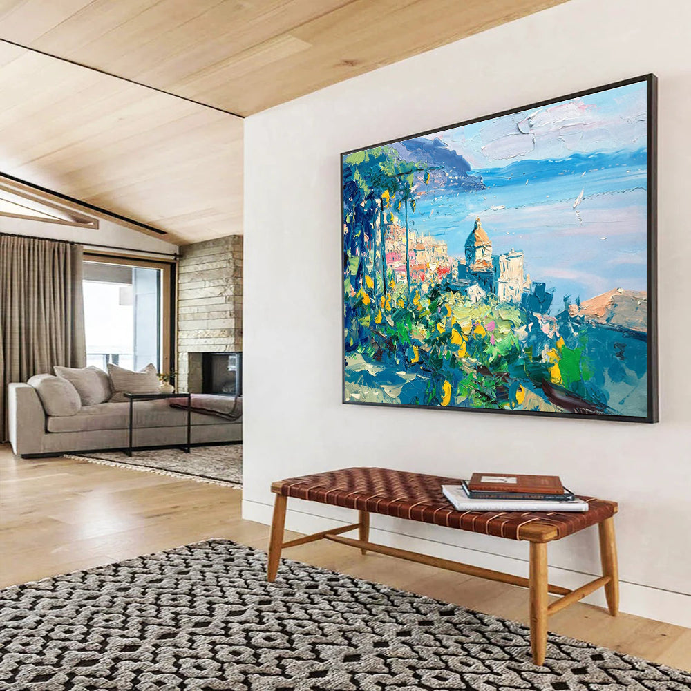 Coastal Town with Lemons Abstract Painting THY445