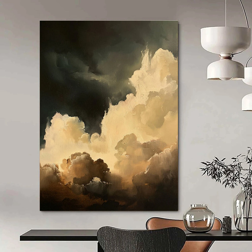 Cream Clouds Dark Sky Abstract Painting ADGE022