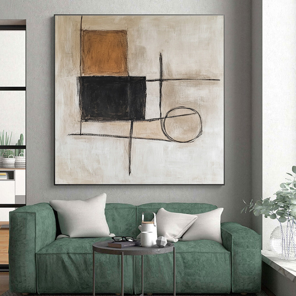 Brown Black and Beige Abstract Painting with Mixed Geometric Shapes GER183