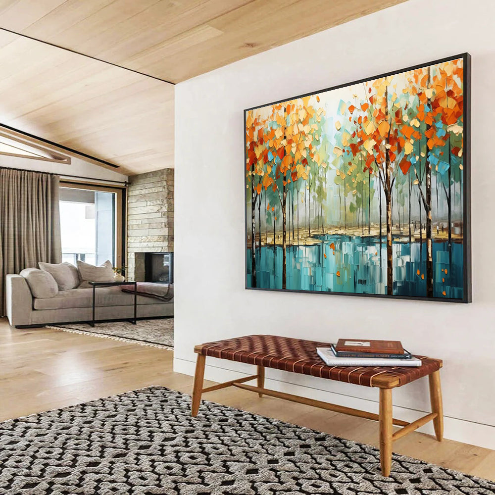Autumn Forest Abstract Painting with Orange, Yellow, and Green Tones THY163
