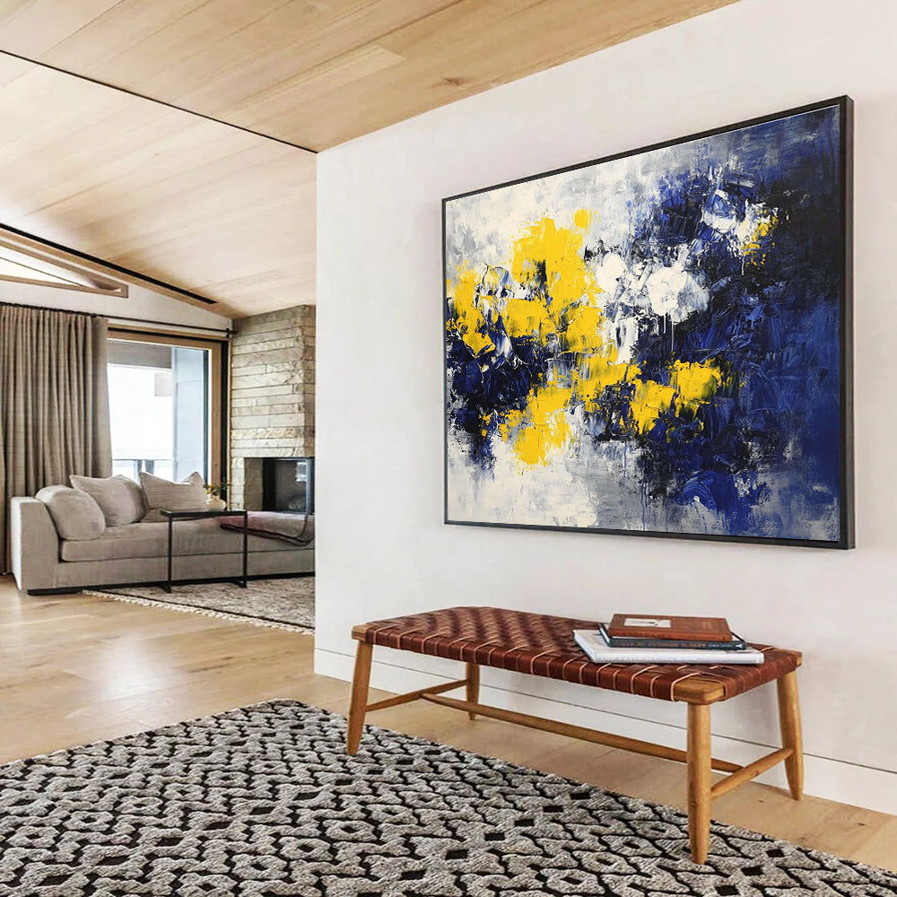Yellow Blue and White Abstract Painting with Bold Color Blocks DYP192