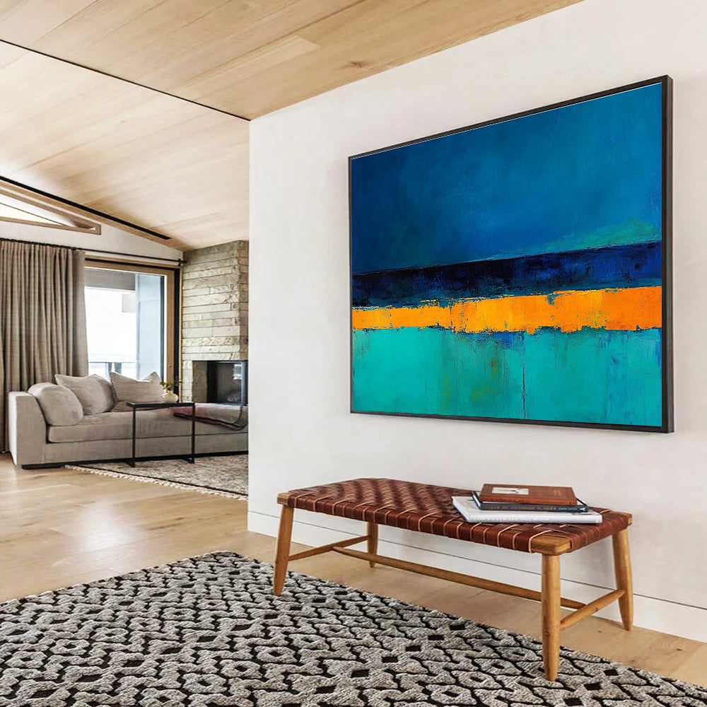 Blue Orange and Teal Striped Abstract Painting DYP085