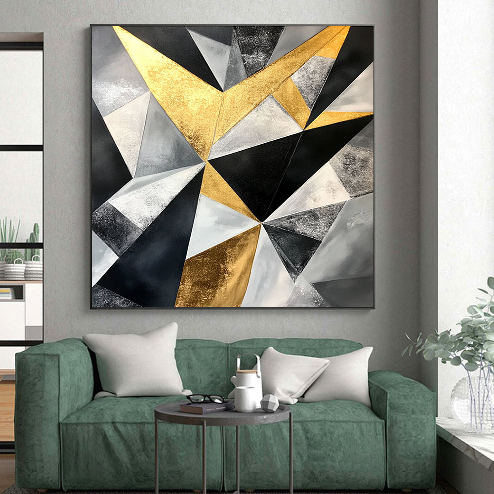 Geometric Gold Abstract Painting with Sharp Angles GER446