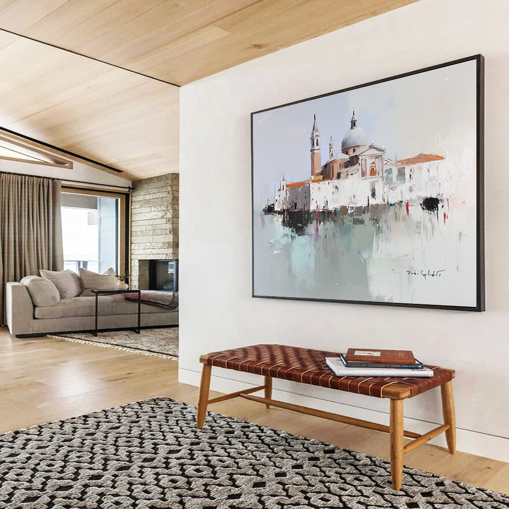 Venice Architecture Abstract Painting with White and Gray Tones DYP568