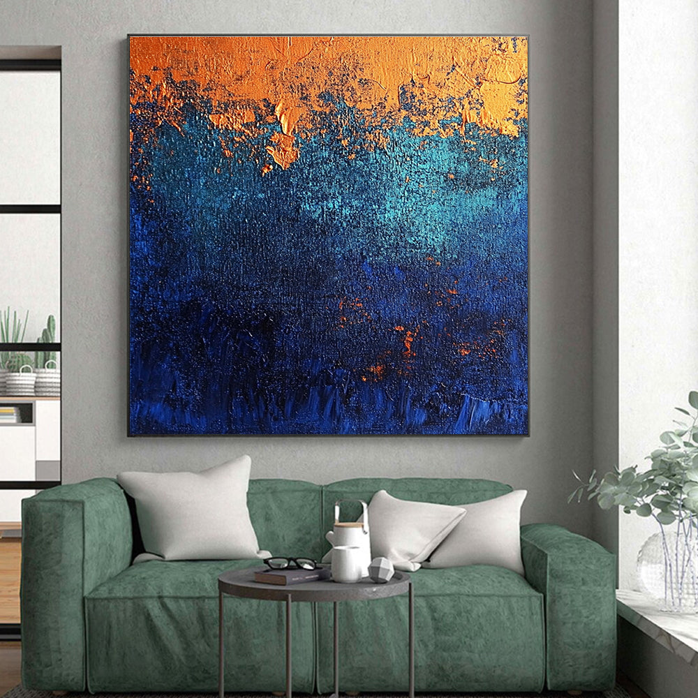 Blue Orange Abstract Painting with Textured Layers GER709