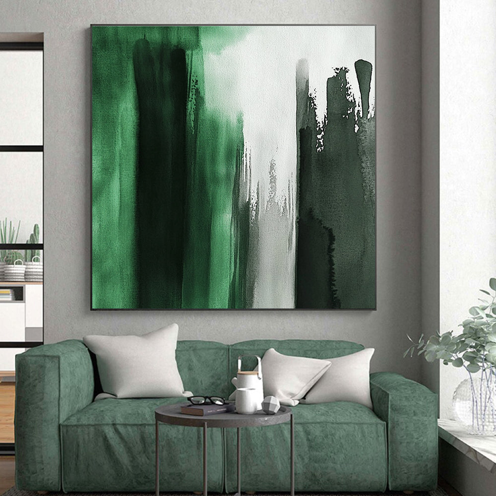 Green Black and White Abstract Painting with Watercolor Wash GER424