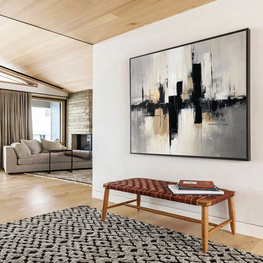 Grey Black and Gold City Abstract Painting with Reflection Details DYP178