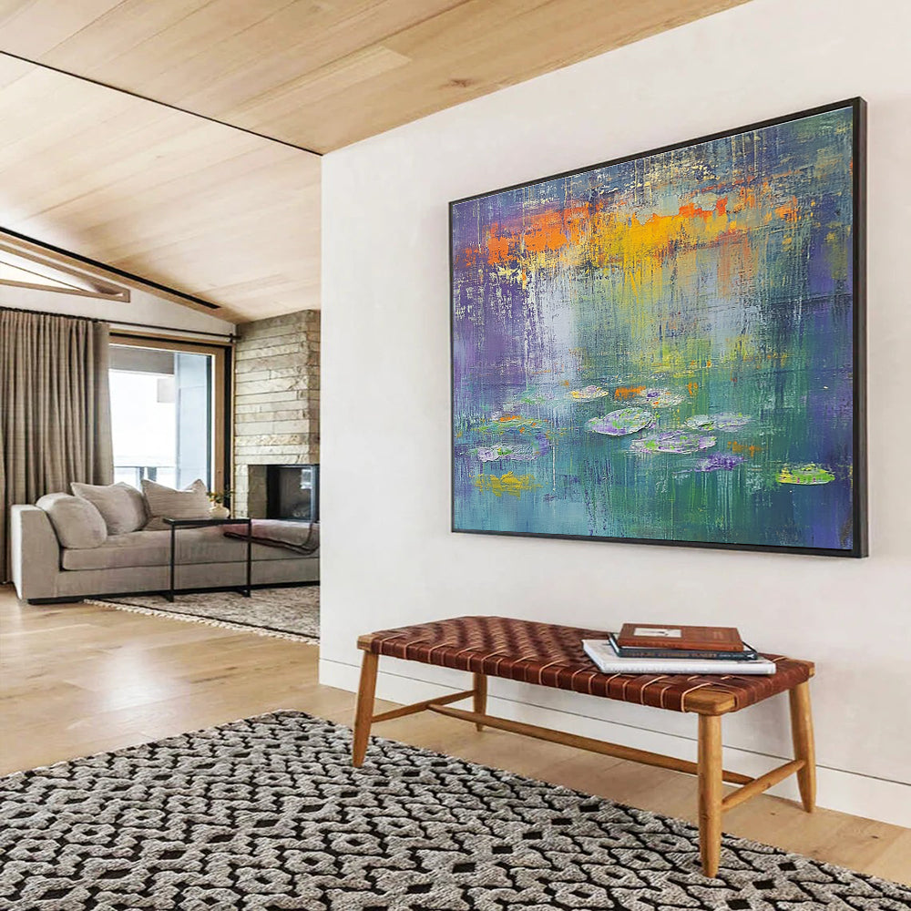 Purple Orange Green - Water Lily Abstract Painting DYP025